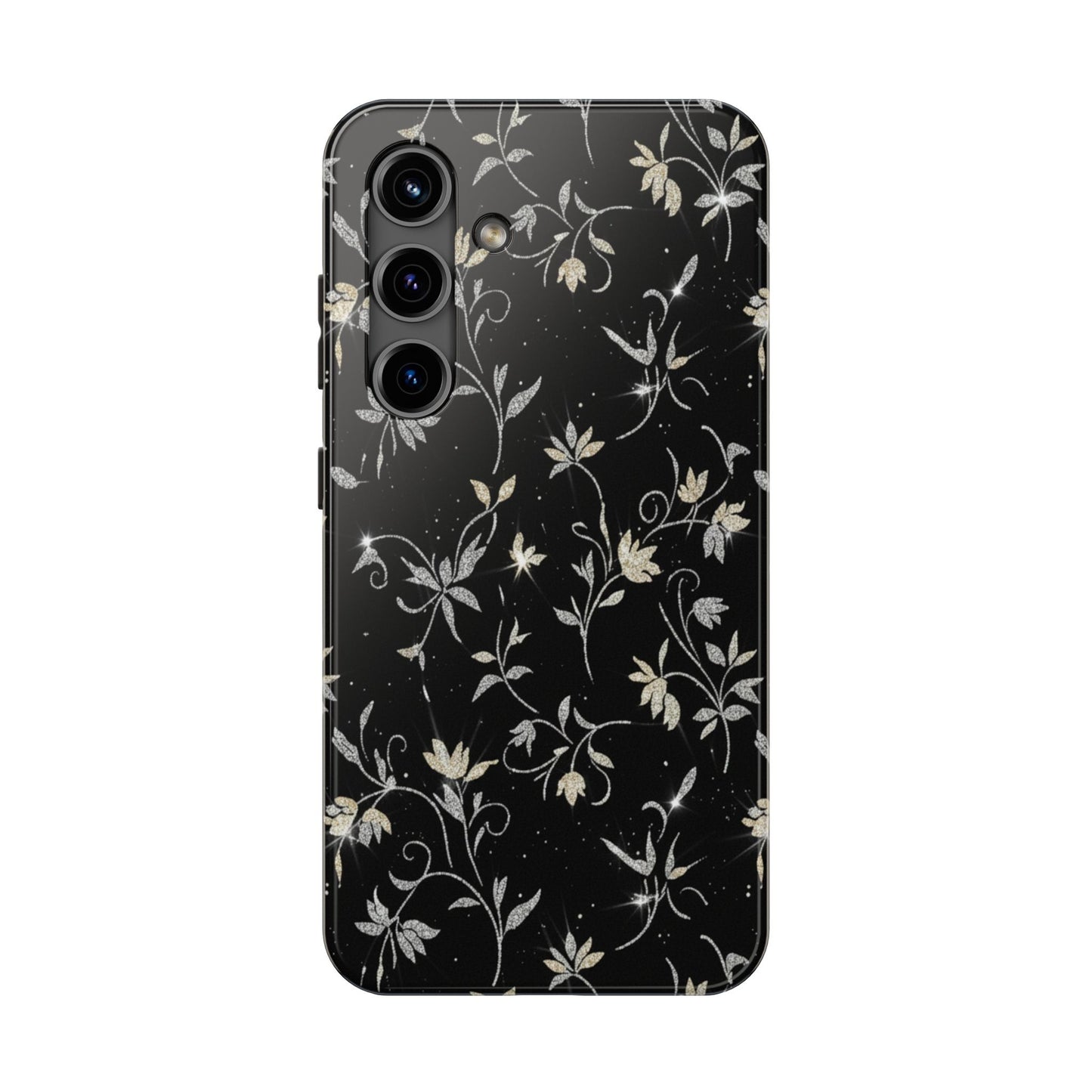 Floral Noir Tough Phone Case — Vintage Black Botanical Protective Cover