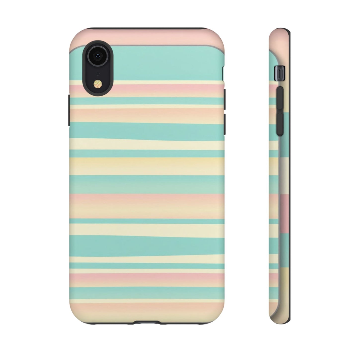 Pastel Striped Tough Phone Case — Mint, Peach & Cream Protective Cover