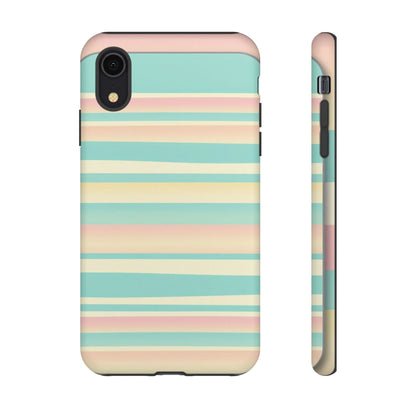 Pastel Striped Tough Phone Case — Mint, Peach & Cream Protective Cover