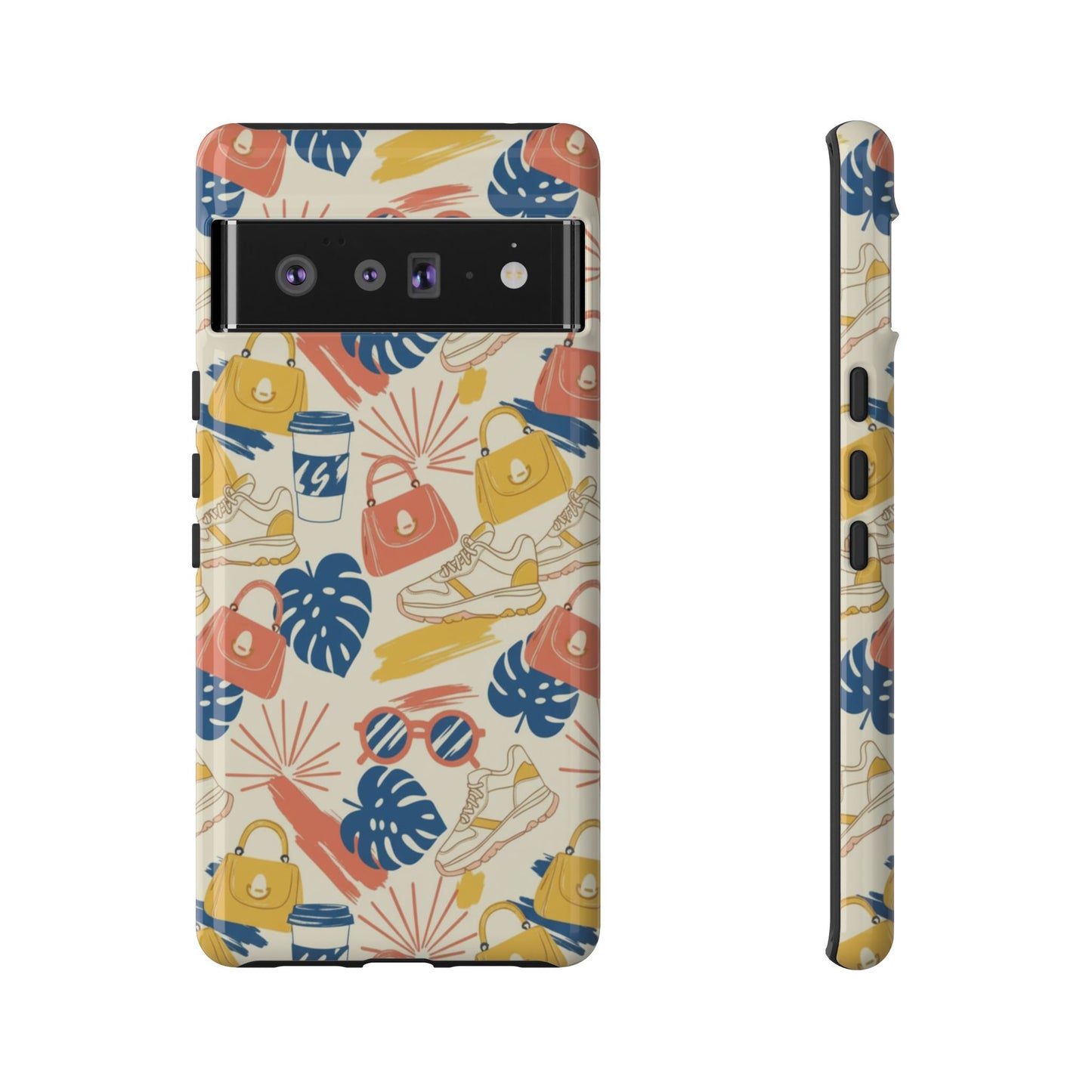 Tough Cases: Retro Summer Pattern Phone Case – Sunglasses, Sneakers & Tropical Leaves