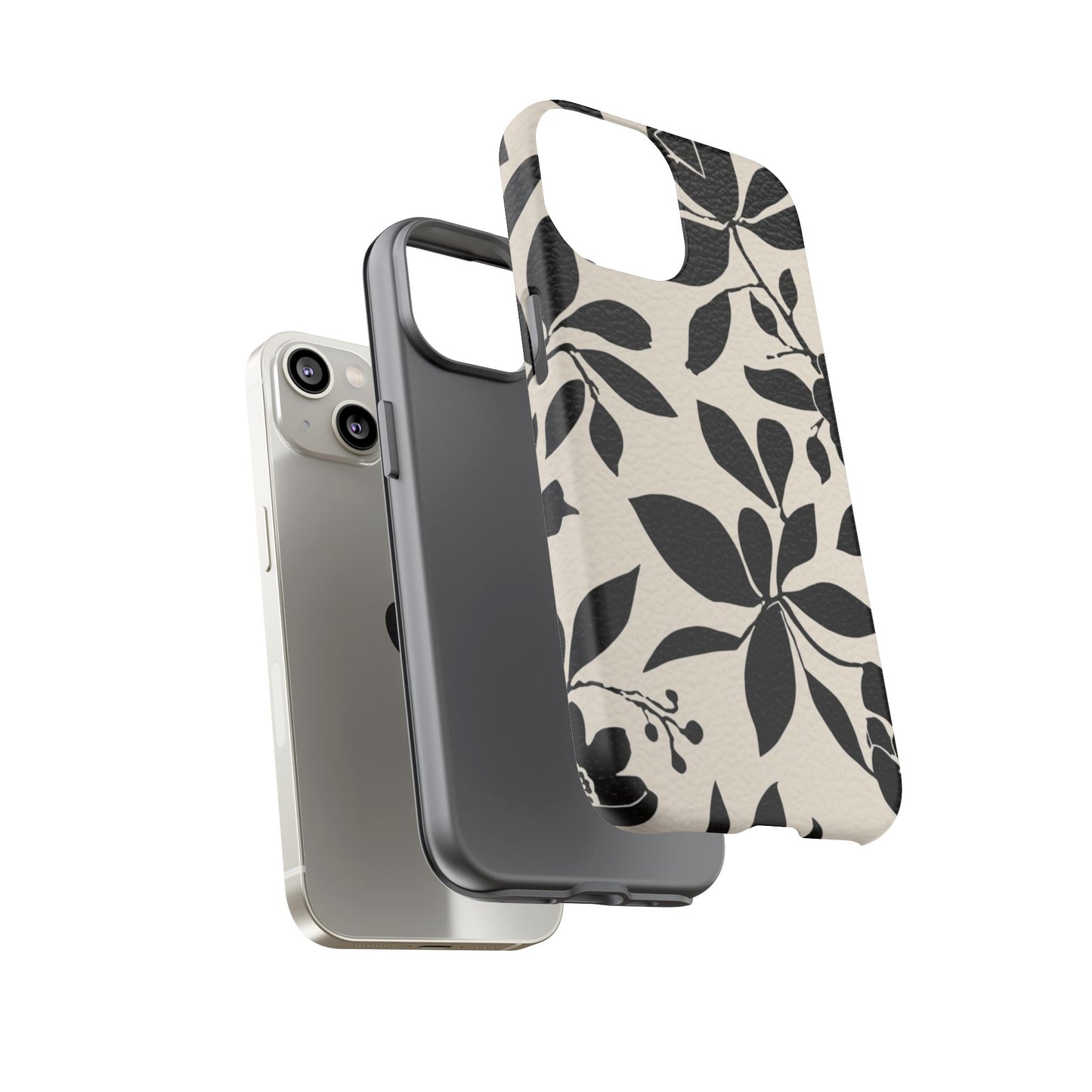Black Floral Pattern Phone Case — Monochrome Botanical Tough Case