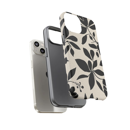 Black Floral Pattern Phone Case — Monochrome Botanical Tough Case