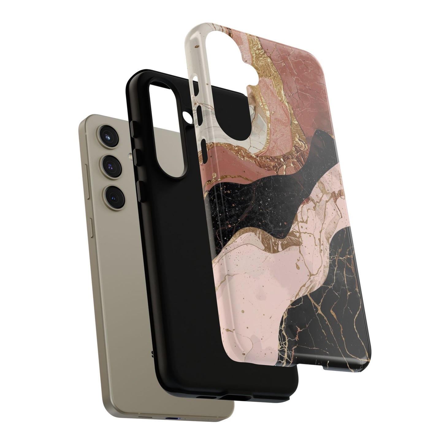 Marbled Rose Gold Phone Case — Abstract Pink & Black Protective Tough Case