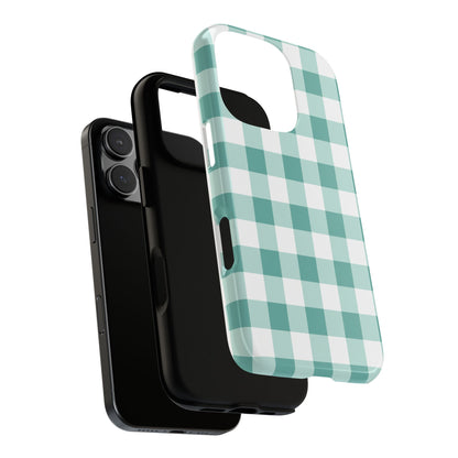 Mint Green Buffalo Check Tough Phone Case — Durable Plaid Protective Cover