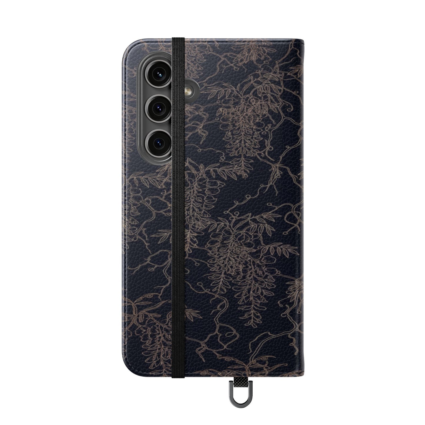 Botanical Noir Flip Phone Case — Dark Floral Wallet Cover with Card Slots