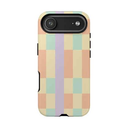 Pastel Checkered Phone Case — Retro Stripe Tough Case