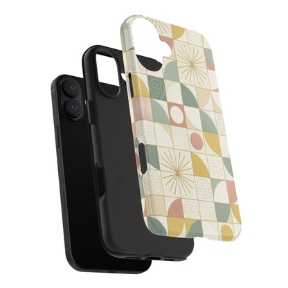 Retro Geometric Tough Phone Case — Pastel Midcentury Pattern