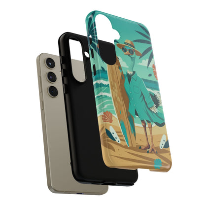 Phone Case — Retro Dressed Seagull Surfing Beach Illustration