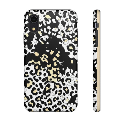 Leopard Splash Tough Phone Case — Black & Cream Animal Print Protective Cover