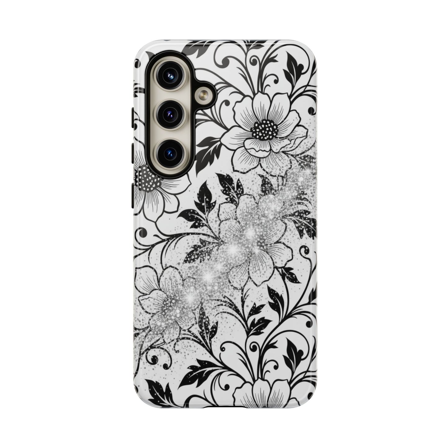 Floral Lace Phone Case — Black & White Vintage Flower Protective Case