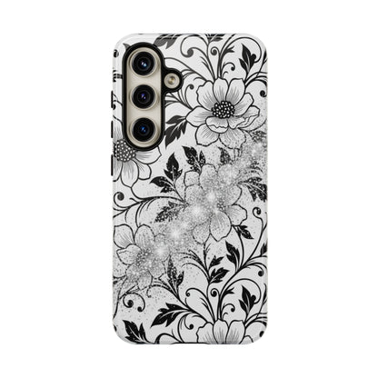 Floral Lace Phone Case — Black & White Vintage Flower Protective Case