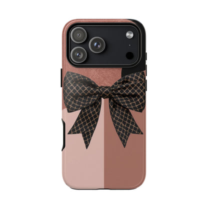 Bow Stripe Tough Phone Case – Pink Mauve Protective Cover