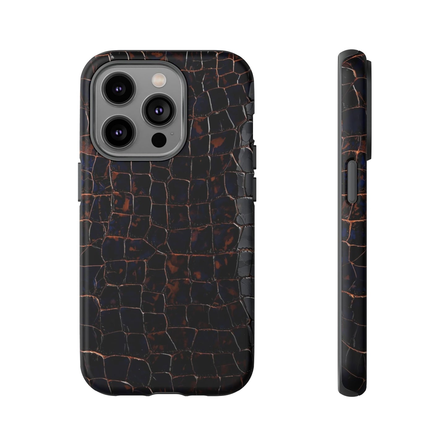 Croc-Embossed Tough Phone Case — Shockproof Black Alligator Texture