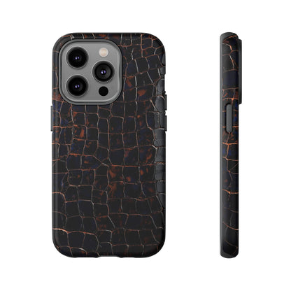 Croc-Embossed Tough Phone Case — Shockproof Black Alligator Texture