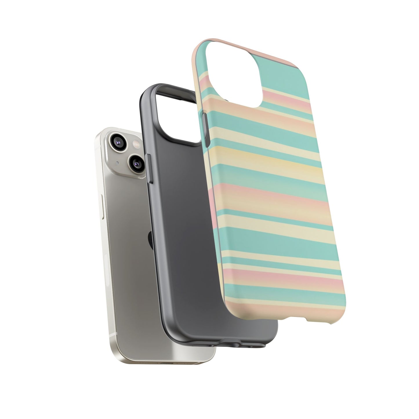 Pastel Striped Tough Phone Case — Mint, Peach & Cream Protective Cover
