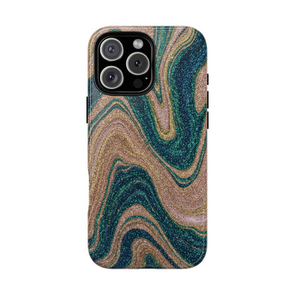 Marbled Teal & Gold Phone Case — Glitter Swirl Tough Case