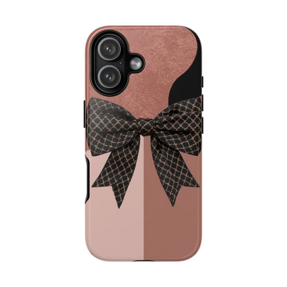 Bow Stripe Tough Phone Case – Pink Mauve Protective Cover