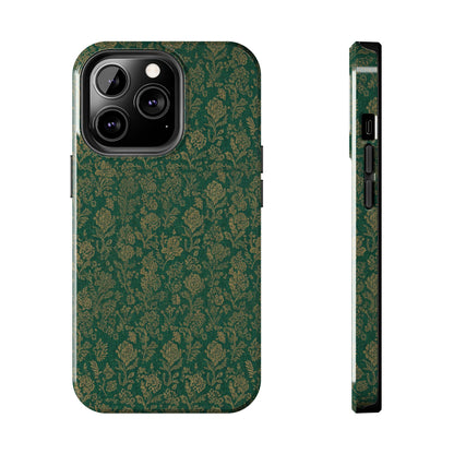 Vintage Floral Tough Phone Case — Green Damask Protective Cover