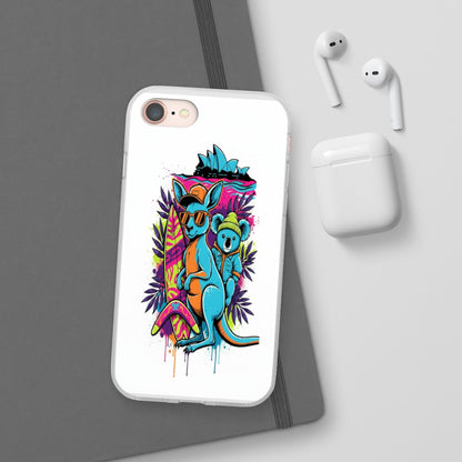 Kangaroo & Koala Surf Phone Case — Neon Aussie Beach Vibes Flexible Case