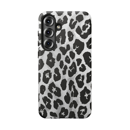 Leopard Print Tough Phone Case – Black & White Animal Pattern Protective Cover