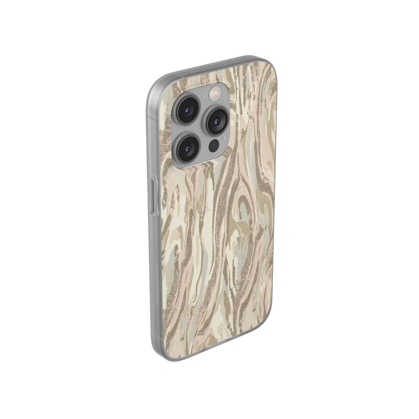 Neutral Marble Swirl Flexi Phone Case — Beige Abstract Protective Cover