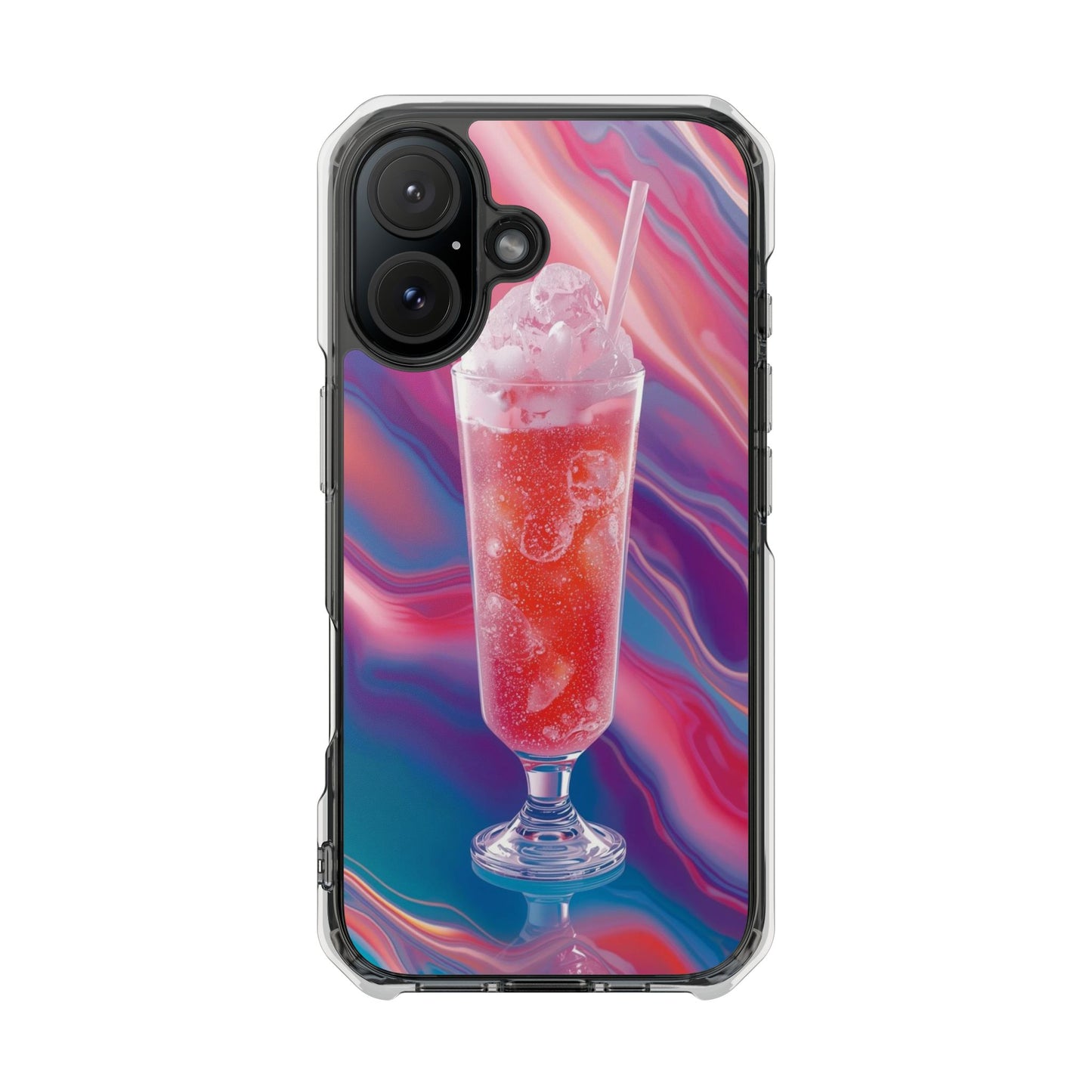 Clear Magnetic Phone Case — Retro Pink Soda Float Design
