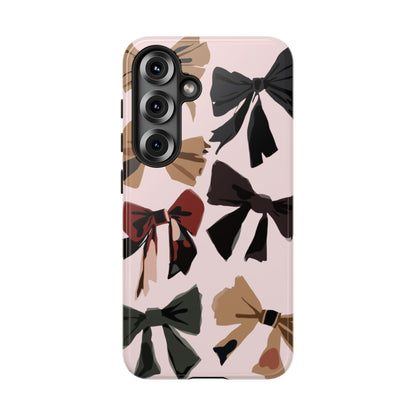 Bow Pattern Phone Case - Pink, Brown & Black Bows Protective Cover