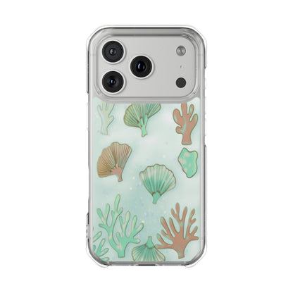 Clear Magnetic Phone Case — Seashell & Coral Beach Design