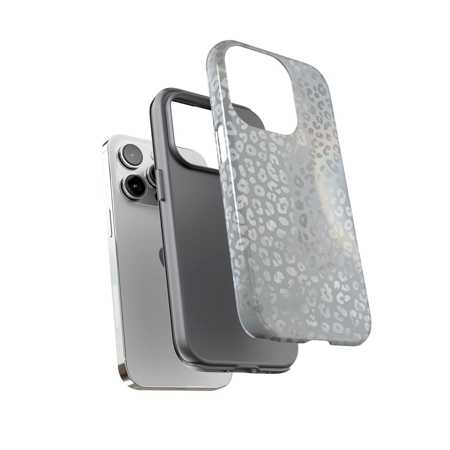 Grey Leopard Print Tough Phone Case — Durable Protective iPhone Cover