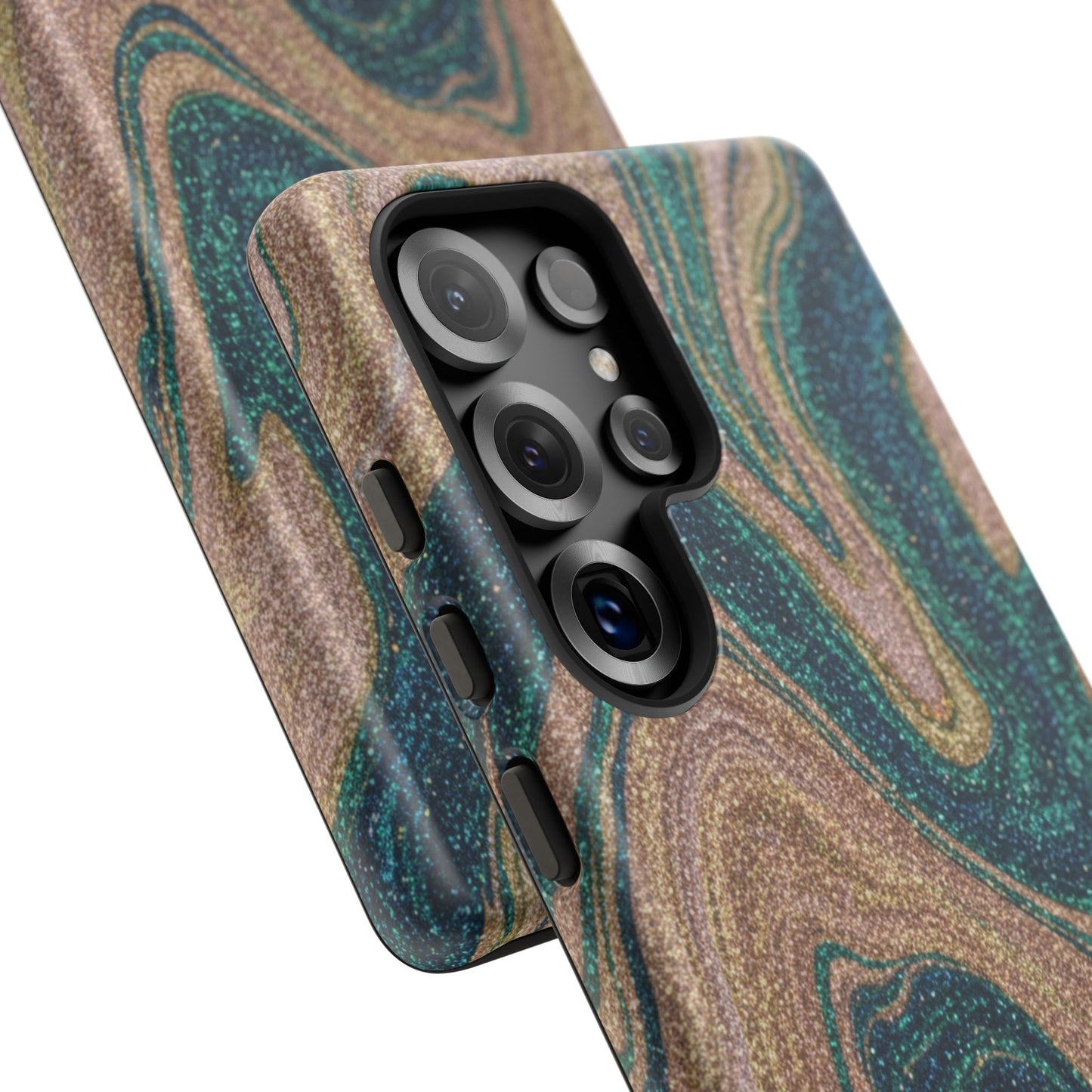 Marbled Teal & Gold Phone Case — Glitter Swirl Tough Case