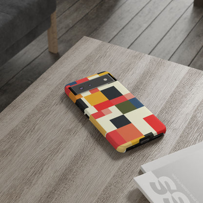 Abstract Color Block Tough Phone Case — Retro Geometric Protective Cover