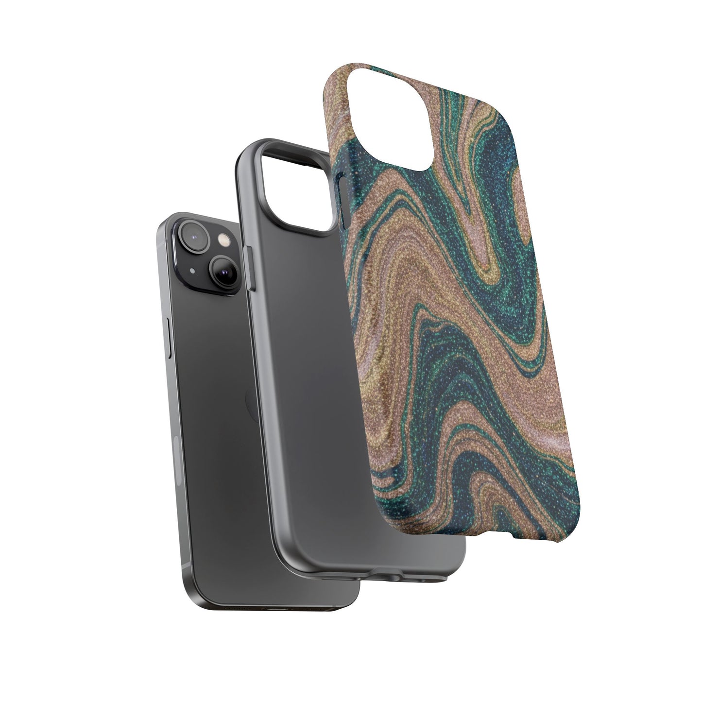 Marbled Teal & Gold Phone Case — Glitter Swirl Tough Case