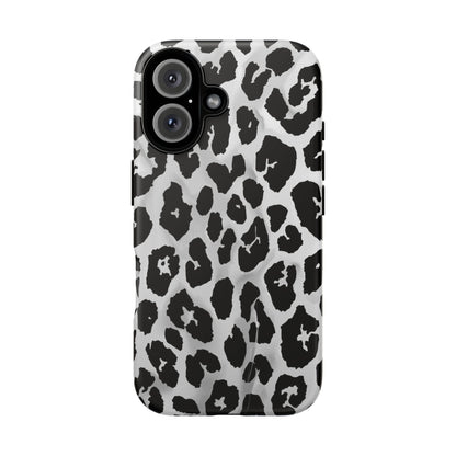 Leopard Print Tough Phone Case – Black & White Animal Pattern Protective Cover
