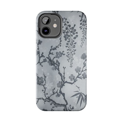 Tough Phone Case — Gray Cherry Blossom Ink Floral Design