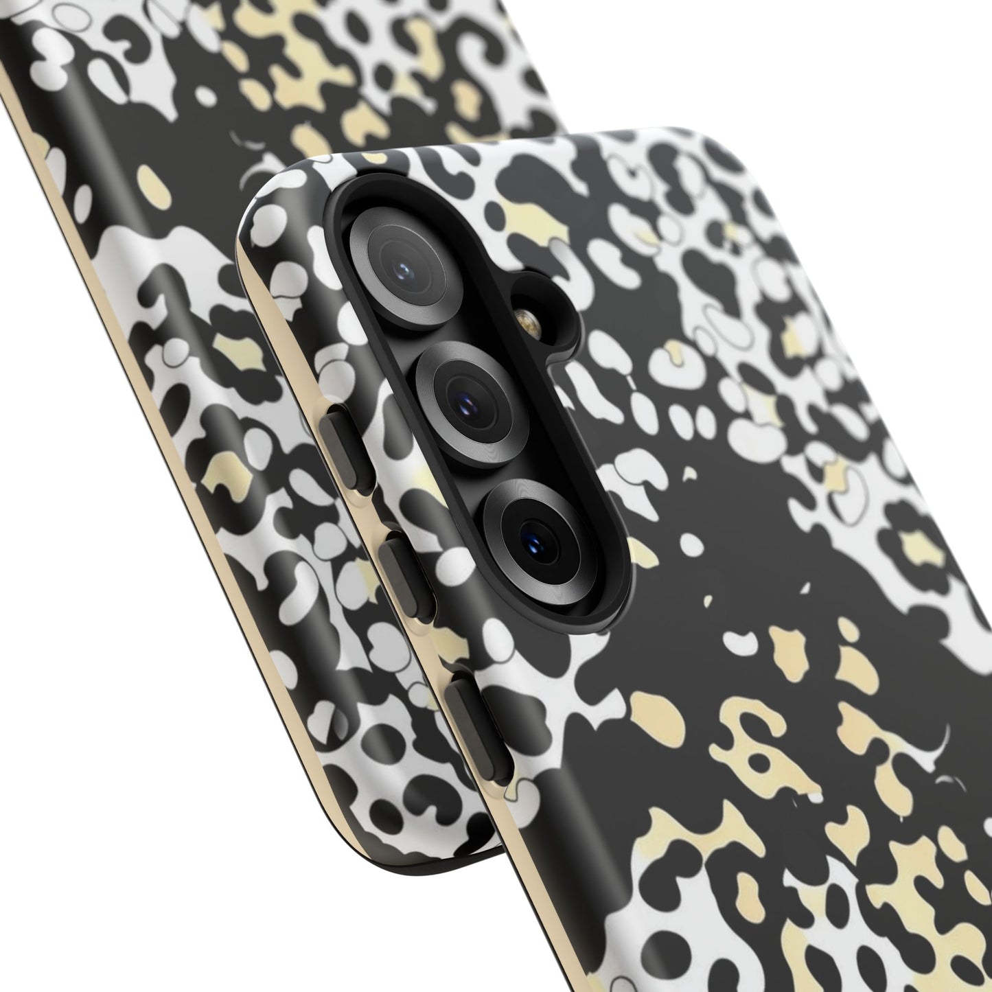 Leopard Splash Tough Phone Case — Black & Cream Animal Print Protective Cover
