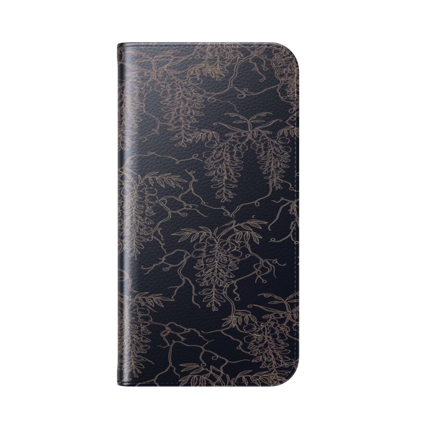 Botanical Noir Flip Phone Case — Dark Floral Wallet Cover with Card Slots
