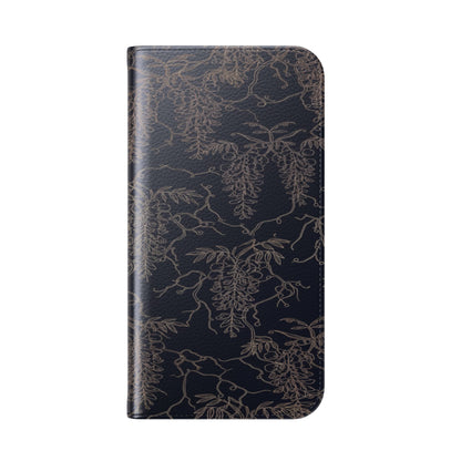Botanical Noir Flip Phone Case — Dark Floral Wallet Cover with Card Slots
