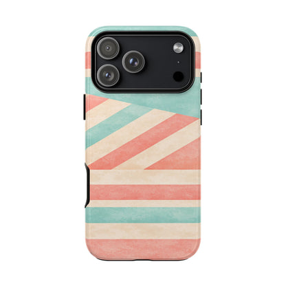 Pastel Stripes Tough Phone Case – Retro Coral & Teal Protective Cover