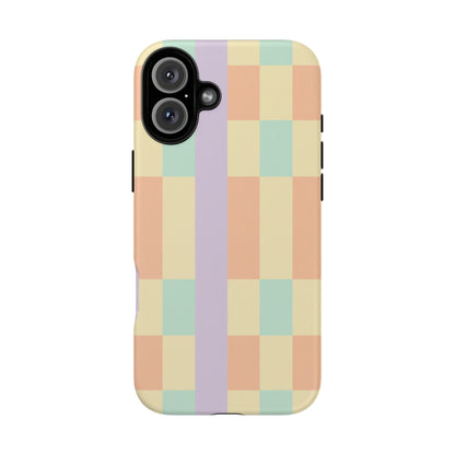 Pastel Checkered Phone Case — Retro Stripe Tough Case