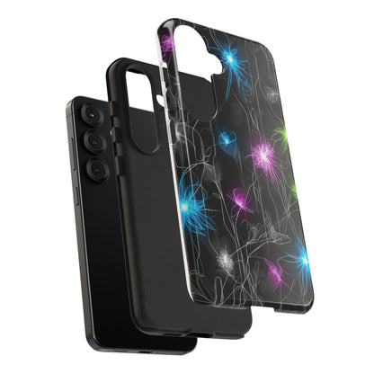 Neon Floral Tough Phone Case — Glow Flower Protective iPhone Cover