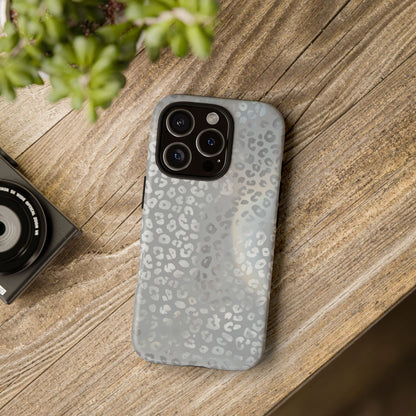 Grey Leopard Print Tough Phone Case — Durable Protective iPhone Cover