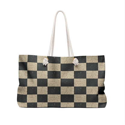 Checkerboard Weekender Bag — Vintage Black & Beige Travel Tote