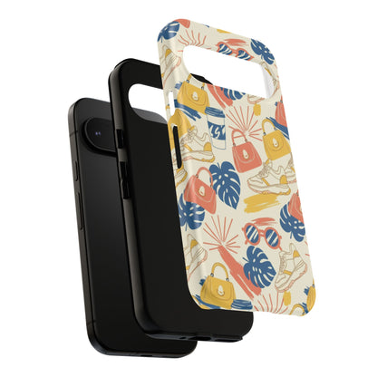 Tough Cases: Retro Summer Pattern Phone Case – Sunglasses, Sneakers & Tropical Leaves