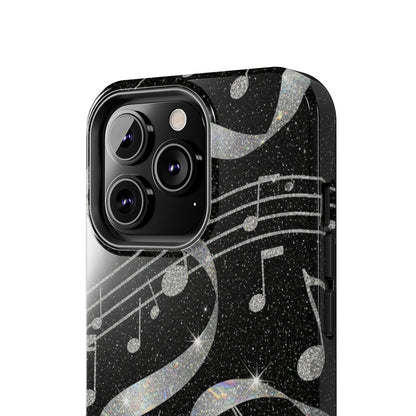Musical Notes Tough Phone Case – Glitter Black Musician Phone Cover