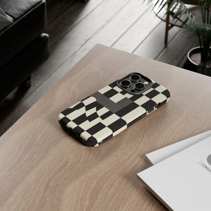 Checkerboard Wave Phone Case — Black & Cream Graphic Tough Case