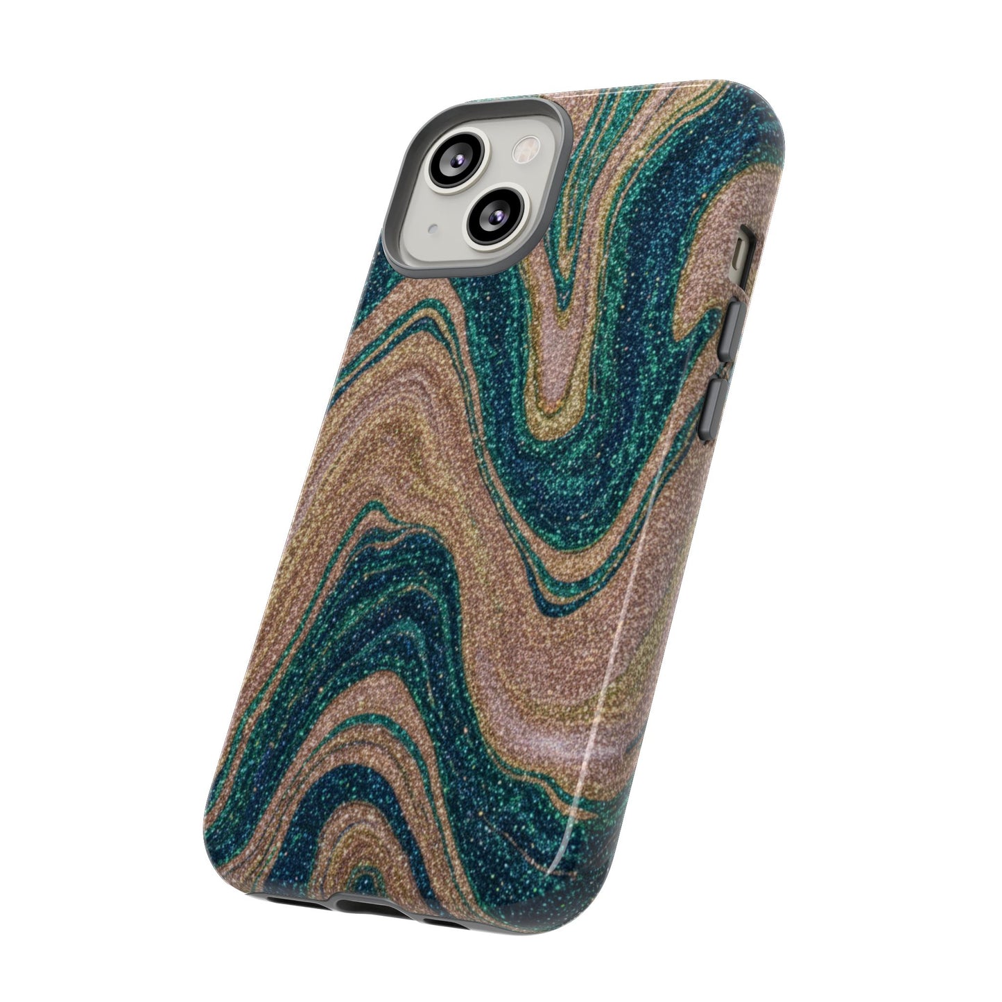 Marbled Teal & Gold Phone Case — Glitter Swirl Tough Case