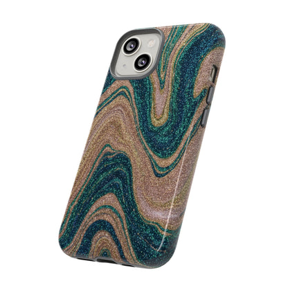 Marbled Teal & Gold Phone Case — Glitter Swirl Tough Case