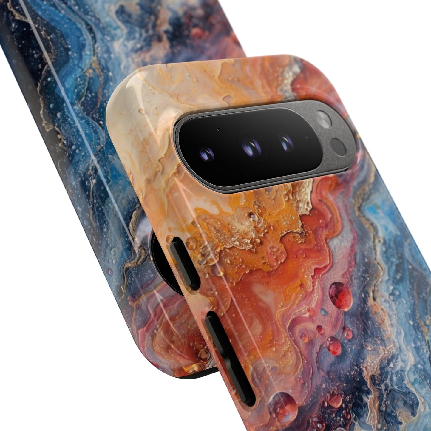 Marbled Galaxy Tough Phone Case — Abstract Blue & Coral Protective Cover