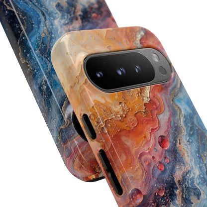 Marbled Galaxy Tough Phone Case — Abstract Blue & Coral Protective Cover