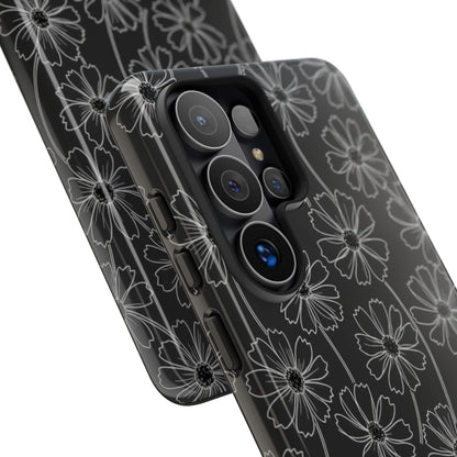 Floral Doodle Tough Phone Case — Black & Gray Daisy Pattern